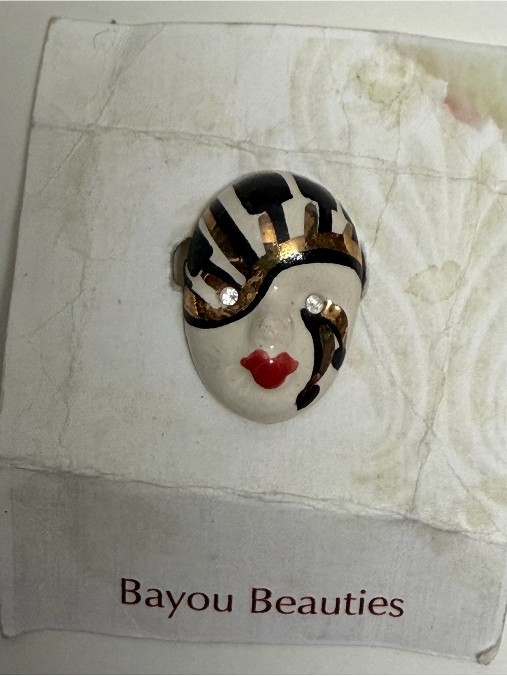 BAYOU BEAUTIES Mardi Gras Mask Pin on Original Card